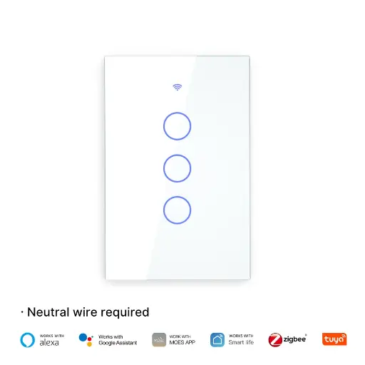 [TEC-IITB-3C] INTERRUPTOR WIFI Teclam TACTIL blanco 3 servicios